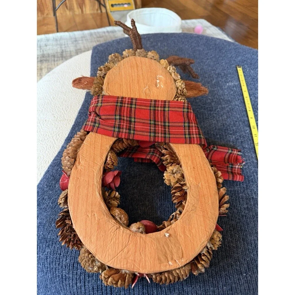 Handmade Holiday Christmas Reindeer Pinecone Wreath 20 In X 10 In